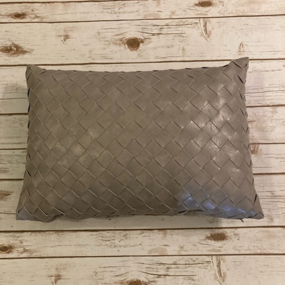 Frye Faux Leather Pillow Gray Woven 14 x 20 Decorative Lumbar Throw Pillow